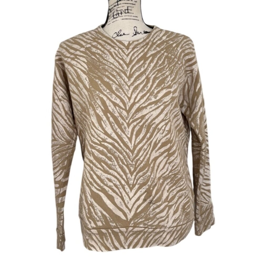 Mother Hugger Sweatshirt Zebra Print Long Sleeve Beige & Cream Womens Size S - Picture 2 of 10